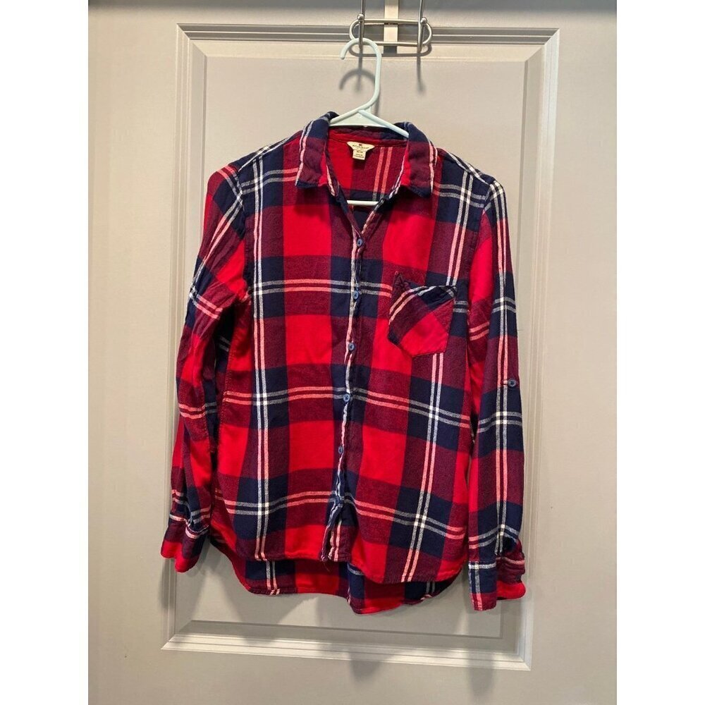 Woolrich Red Blue Plaid Shirt Button Down Soft Flannel Style Casual Layer M